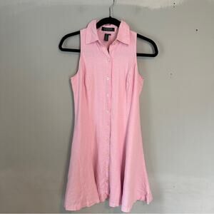 Ralph Lauren Pink Linen Button Front Dress 2P XS Y2K Barbiecore Prepp